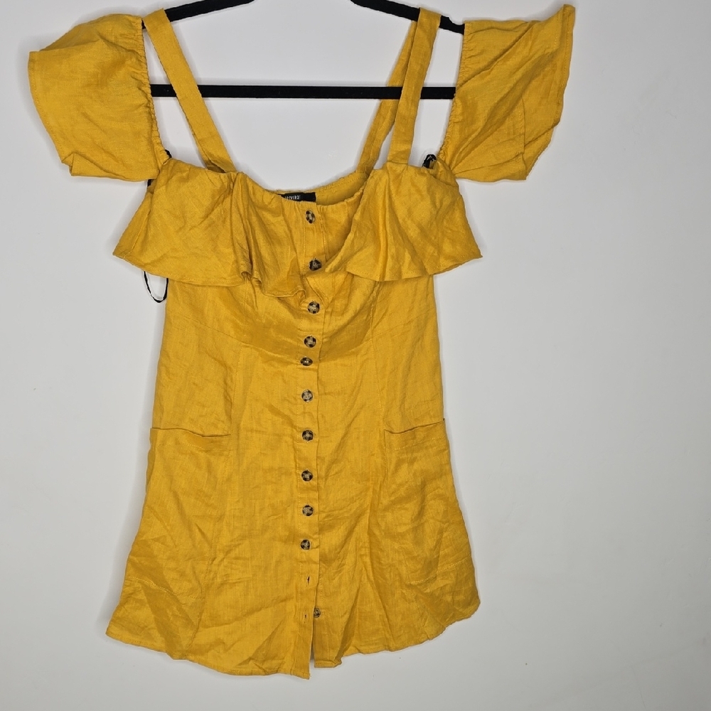 Forever 21 Yellow Ruffle Button-Front Mini Dress - Picture 7 of 8
